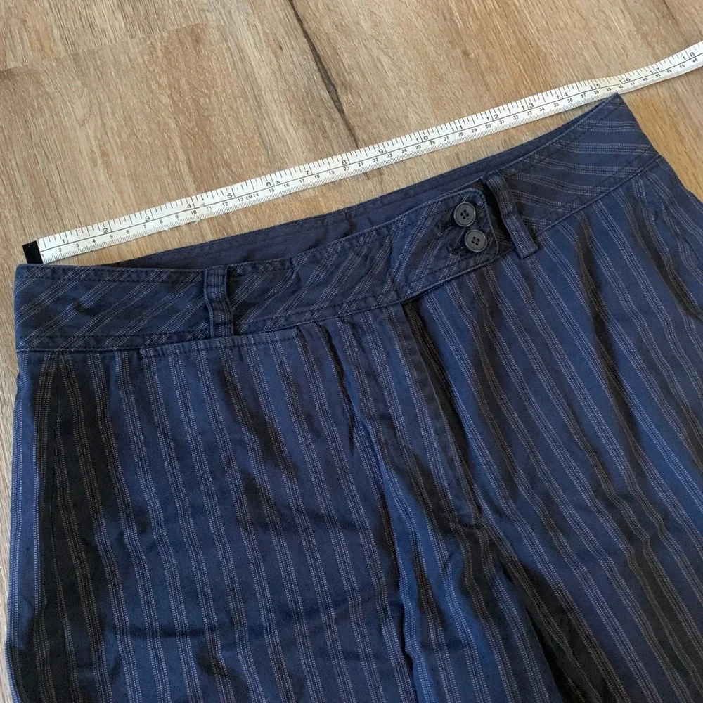 DKNY Womens Navy Blue Pinstripe Wide Leg Trousers Size 10 Cotton Stretch Pants